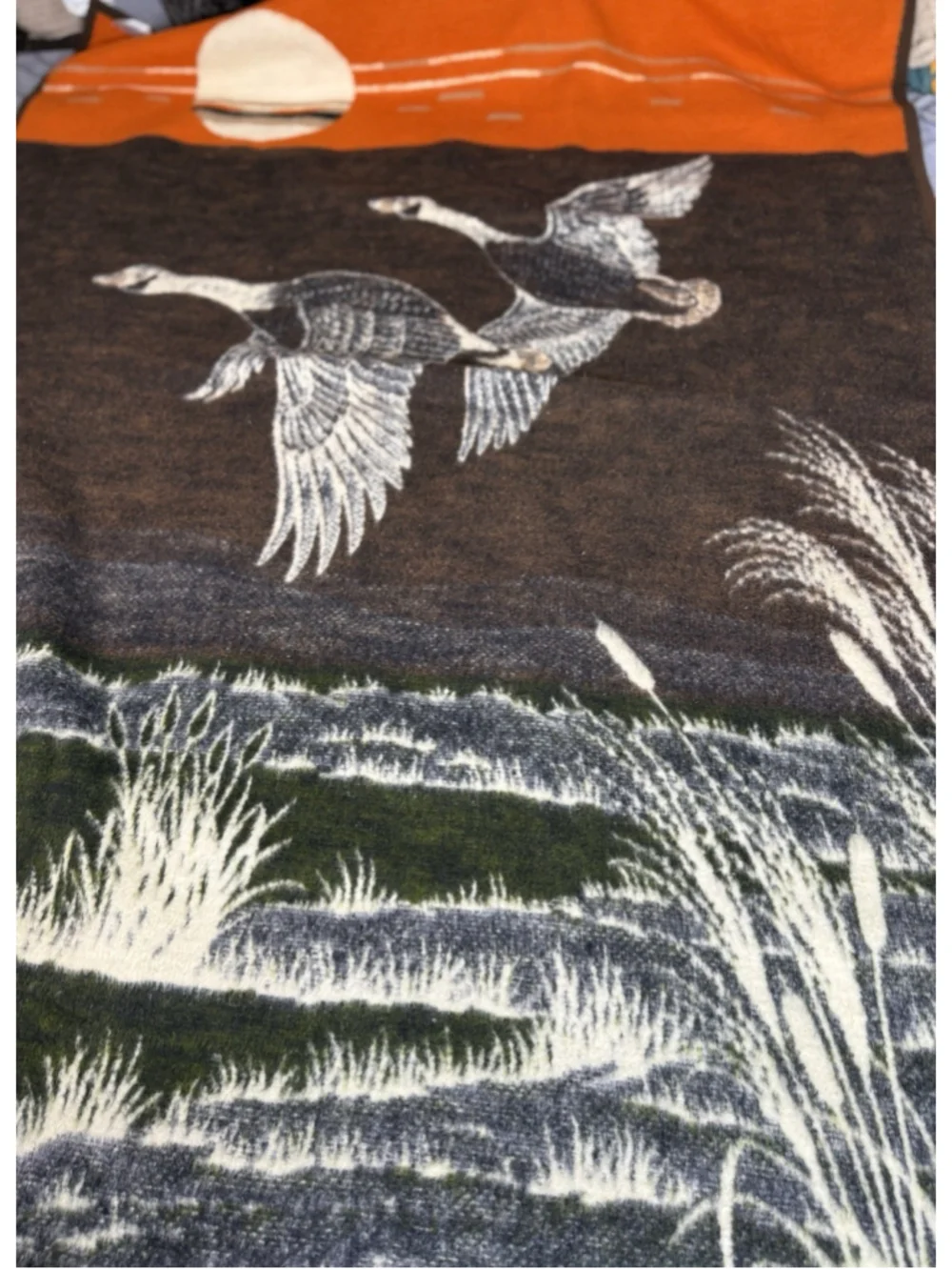 Vintage Biederlack Throw Blanket Reversible Ducks Geese Sunset Camp Retro 72x56